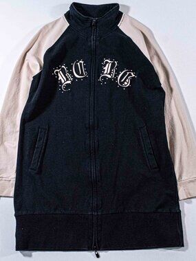 BCBG Max Azria Rhinestone Track Jacket Womens XL Full Zip Y2K Mall Cyber Goth